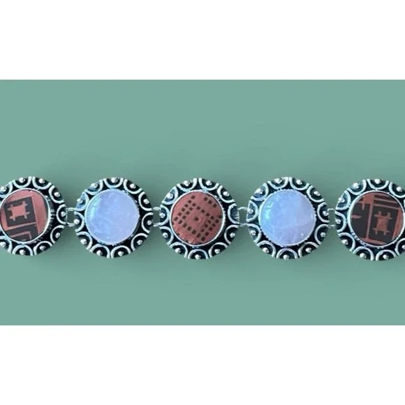 Mata Ortiz Shard Rose Stone Bracelet Sterling Silver Agustin Torres Jewelry - Picture 3 of 9